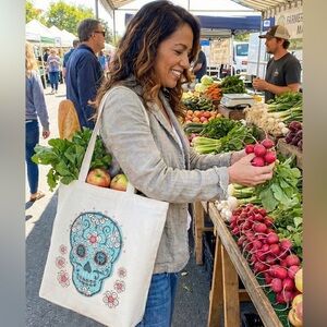 Canvas Tote Bag with Skull Design